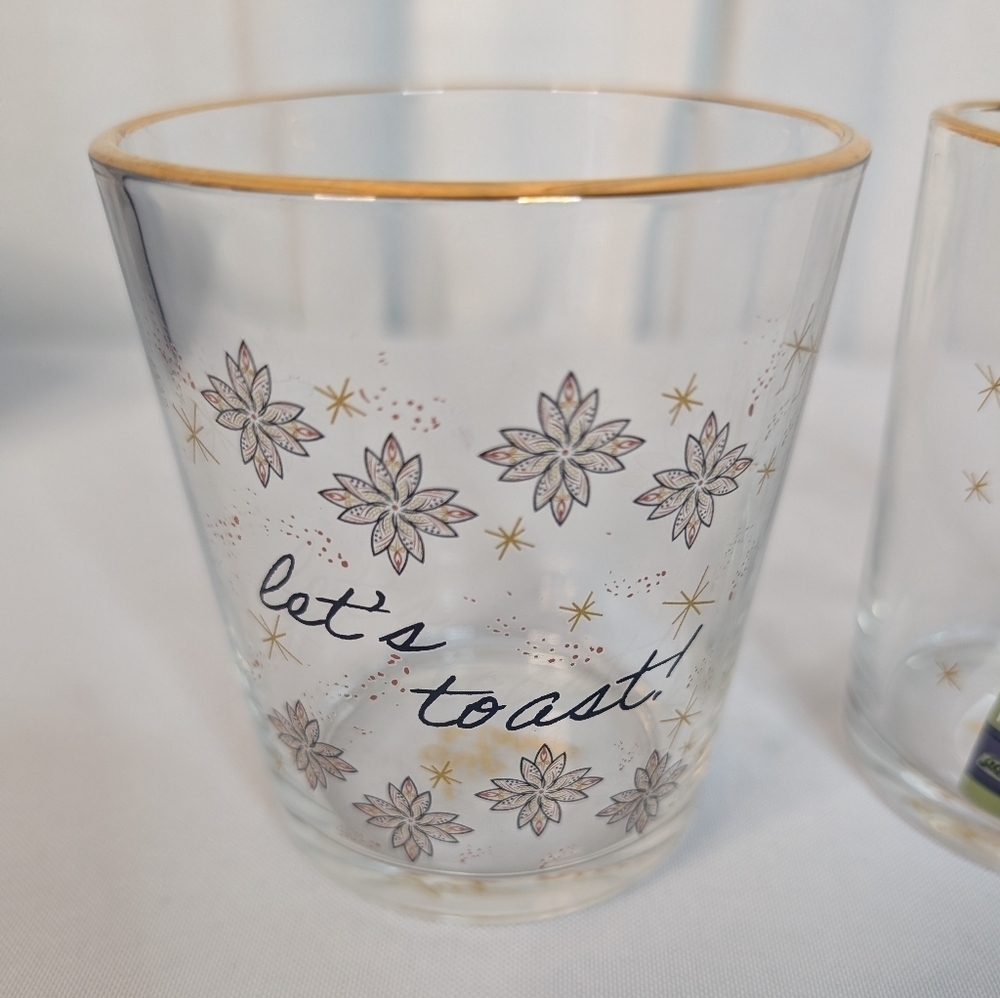 Chic & Tonic Limited Edition Gold Rimmed Cocktail Glasses Let's Toast Set New - Picture 4 of 10